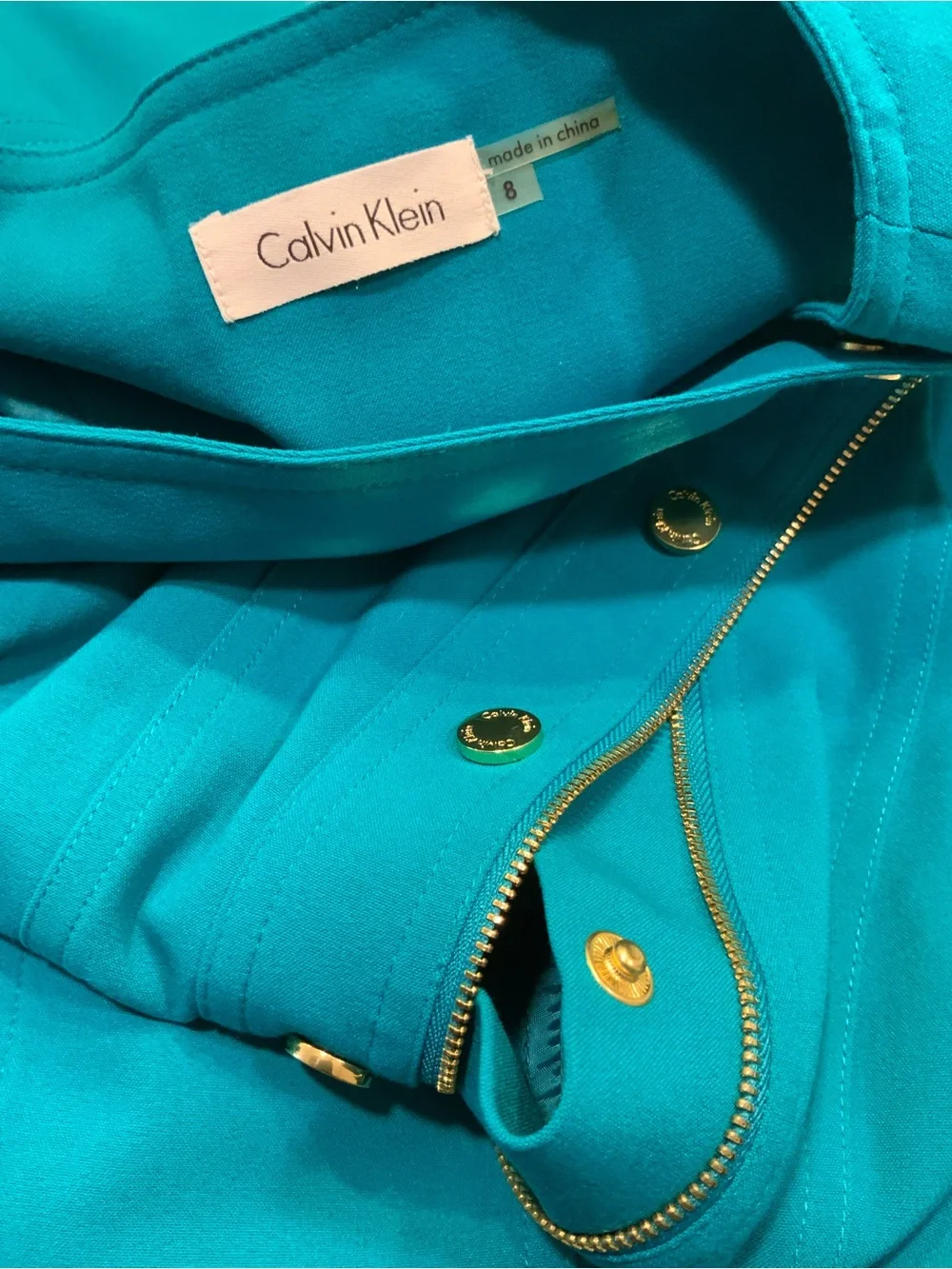 Calvin Klein Teal Sheath Dress with Gold Buttons